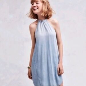 Cloth & Stone Blue Chambray Sleeveless Tie-Back Mini Dress